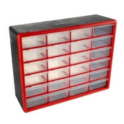 Stalwart 24 Plastic Drawers Organizer - Compartment Storage, Desktop and Wall Mount Container for Hardware, Parts, Crafts, Beads, and Tools Red