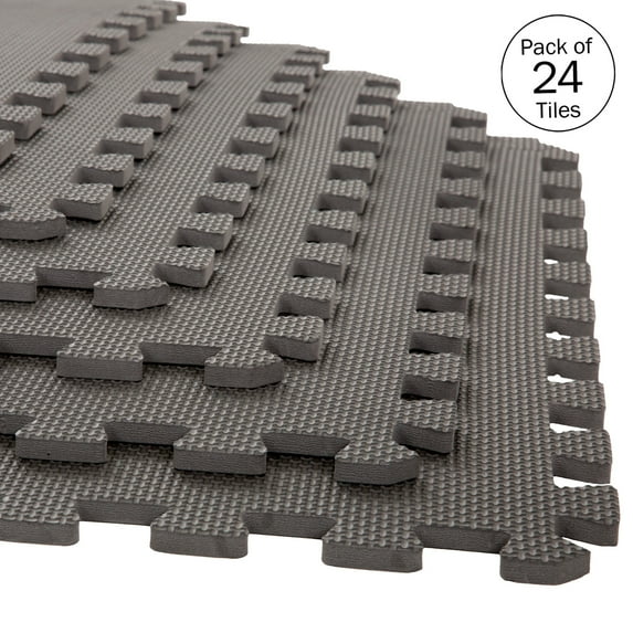 Stalwart 24" x 24" Gray EVA Foam Interlocking Floor Mats Cushioned, Non-Toxic 24-Pack