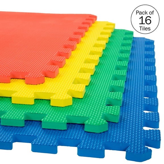 Stalwart 24" x 24" Multicolor Foam Interlocking Floor Mats, 16 Pack