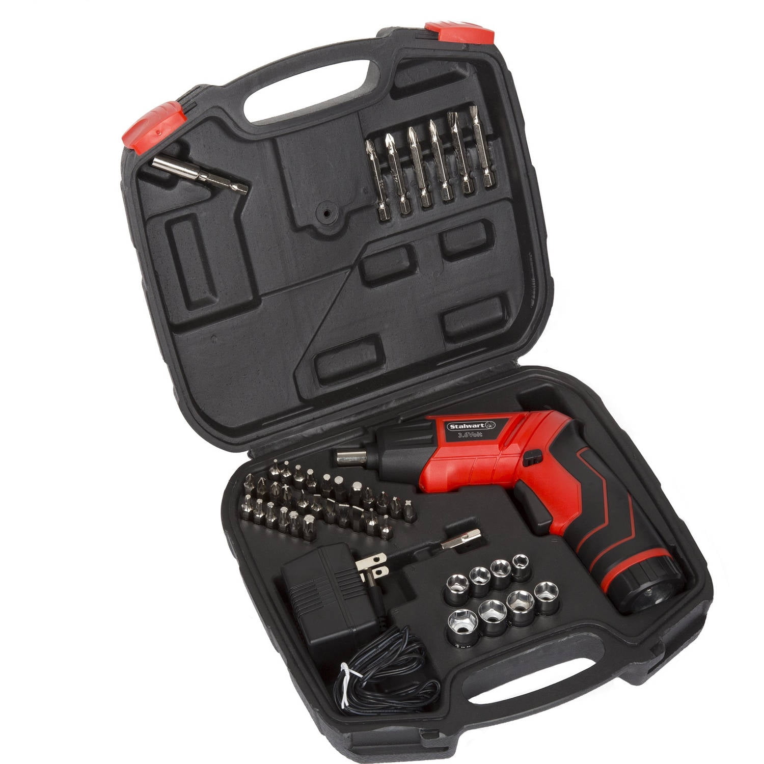 Stalwart 45 Piece 3.6V LED Rechargeable Pivoting Cordless Screwdriver Set