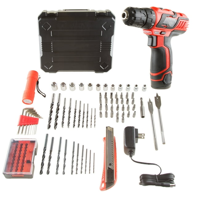 Stalwart 75-Piece 12V Cordless Drill Accessories Set with LED Flashlight