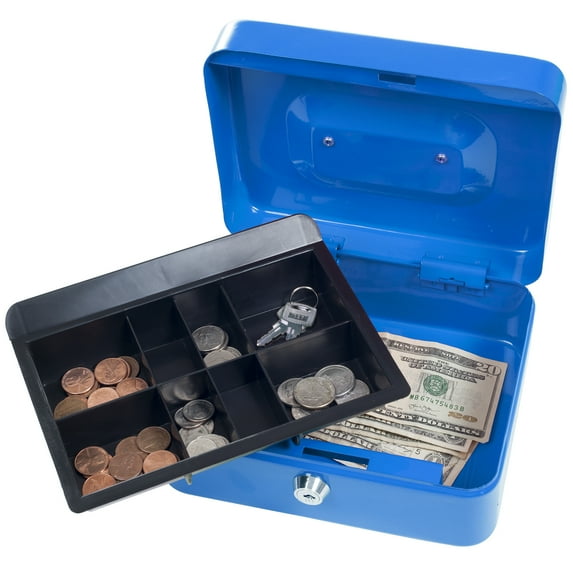 Stalwart 8 Inch Locking Cash Box with Coin Tray