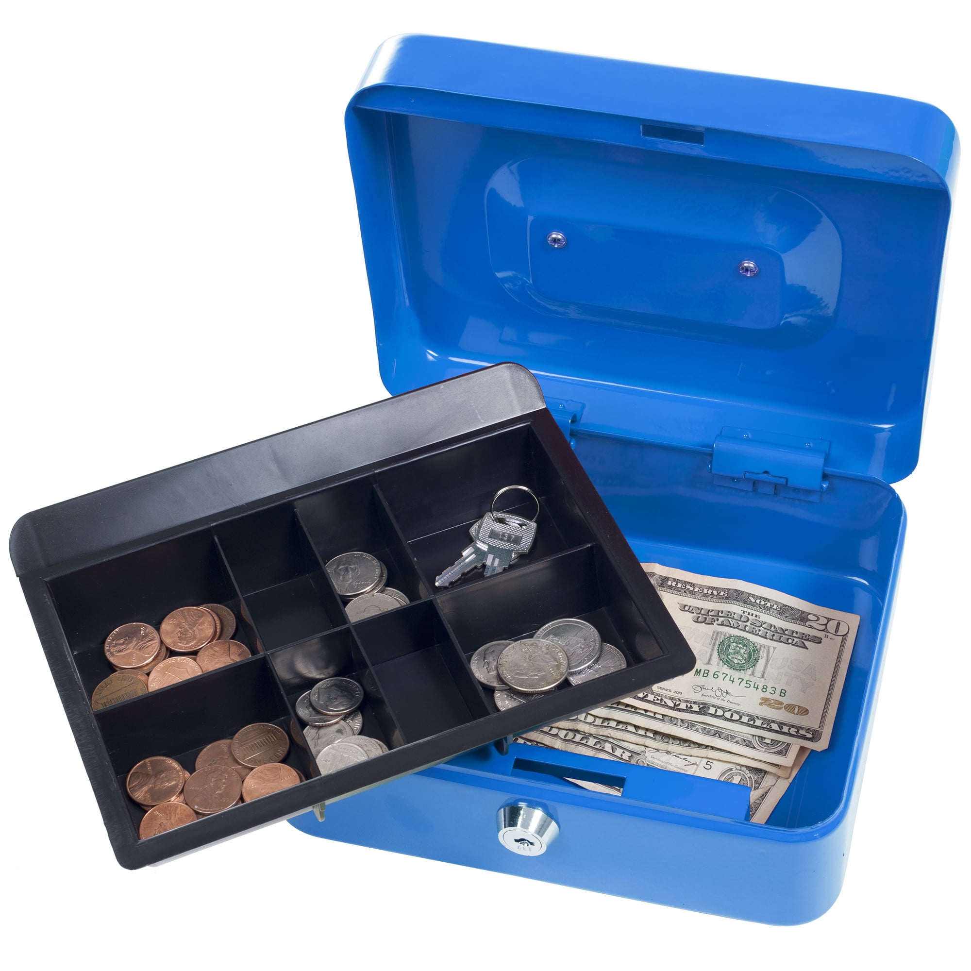 Stalwart 8" Portable Lockbox Safe with Removable Coin Compartment Tray