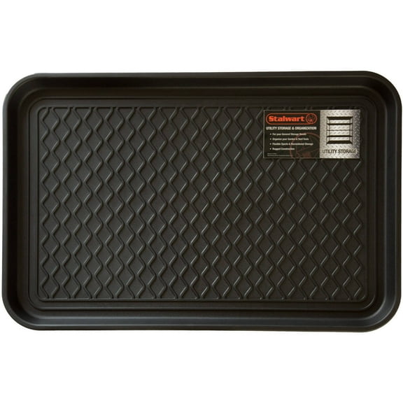 Stalwart Large Boot Tray – All-Weather Indoor/Outdoor Shoe Mat with Raised Edge, 23.75” x 15.5”, Black