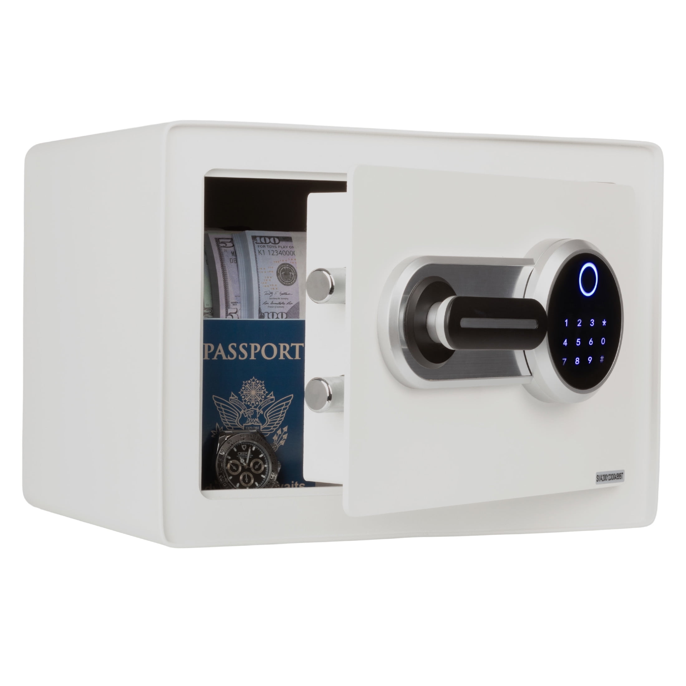 Stalwart Biometric Safe Lock Box with Fingerprint Scanner and Keypad, White
