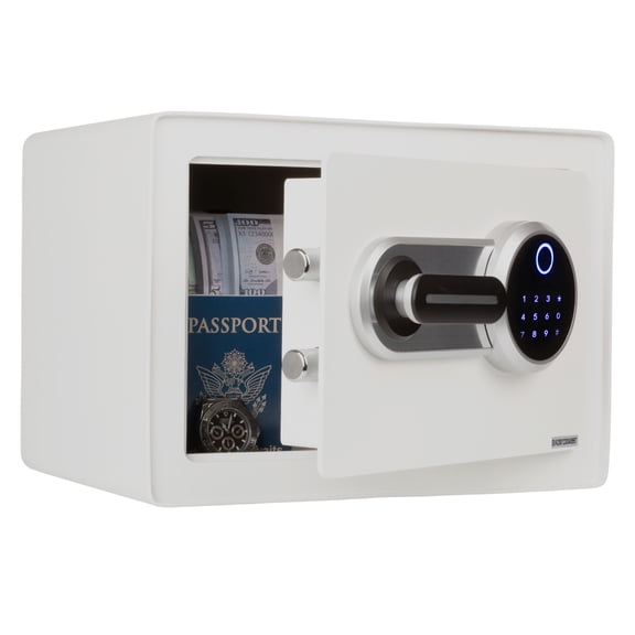Stalwart Biometric Safe Lock Box with Fingerprint Scanner and Keypad, White