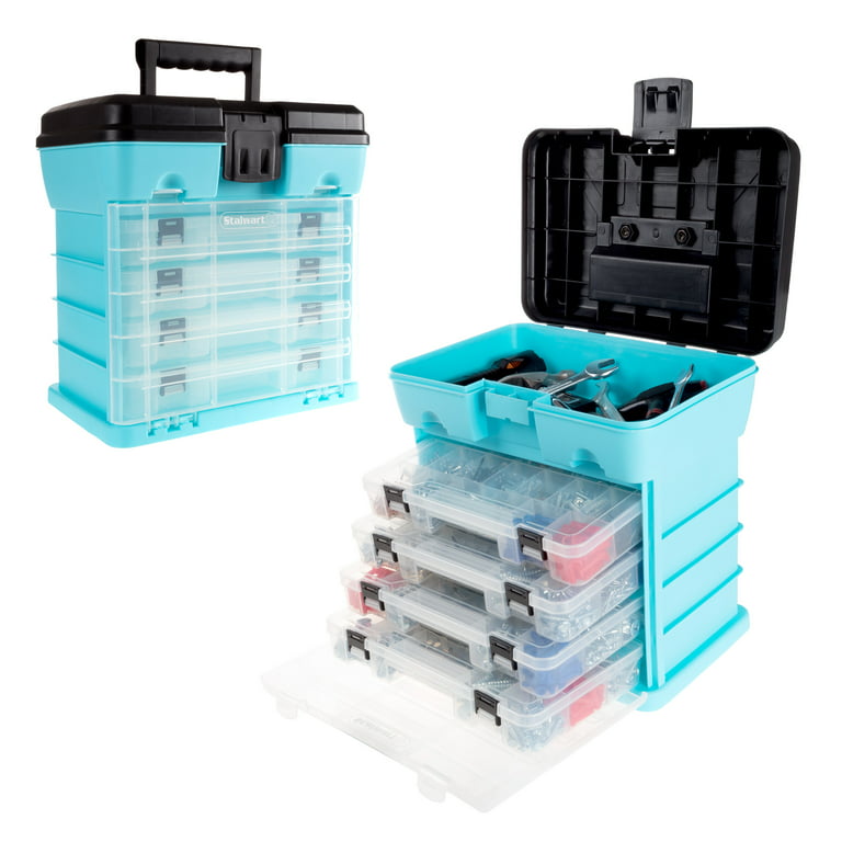 Storage and Tool Box-Durable Organizer Utility Box-4 Drawers 19  Compartments Each for Hardware Fish Tackle Beads and More by Stalwart  (Light Blue) 