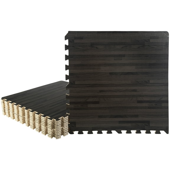 Stalwart Foam Floor Tiles 48sqft Wood Grain Interlocking Foam Tiles, Black