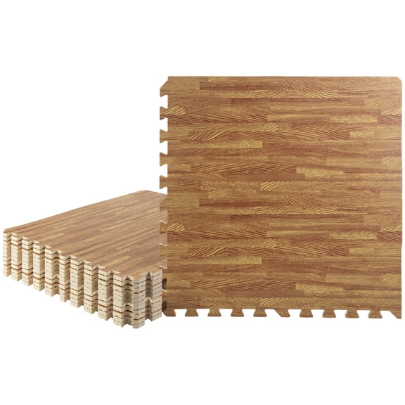 Stalwart EVA Foam Floor Tiles 12-Pack, 48 Sq Ft Woodgrain Puzzle Mats, Light Wood Grain