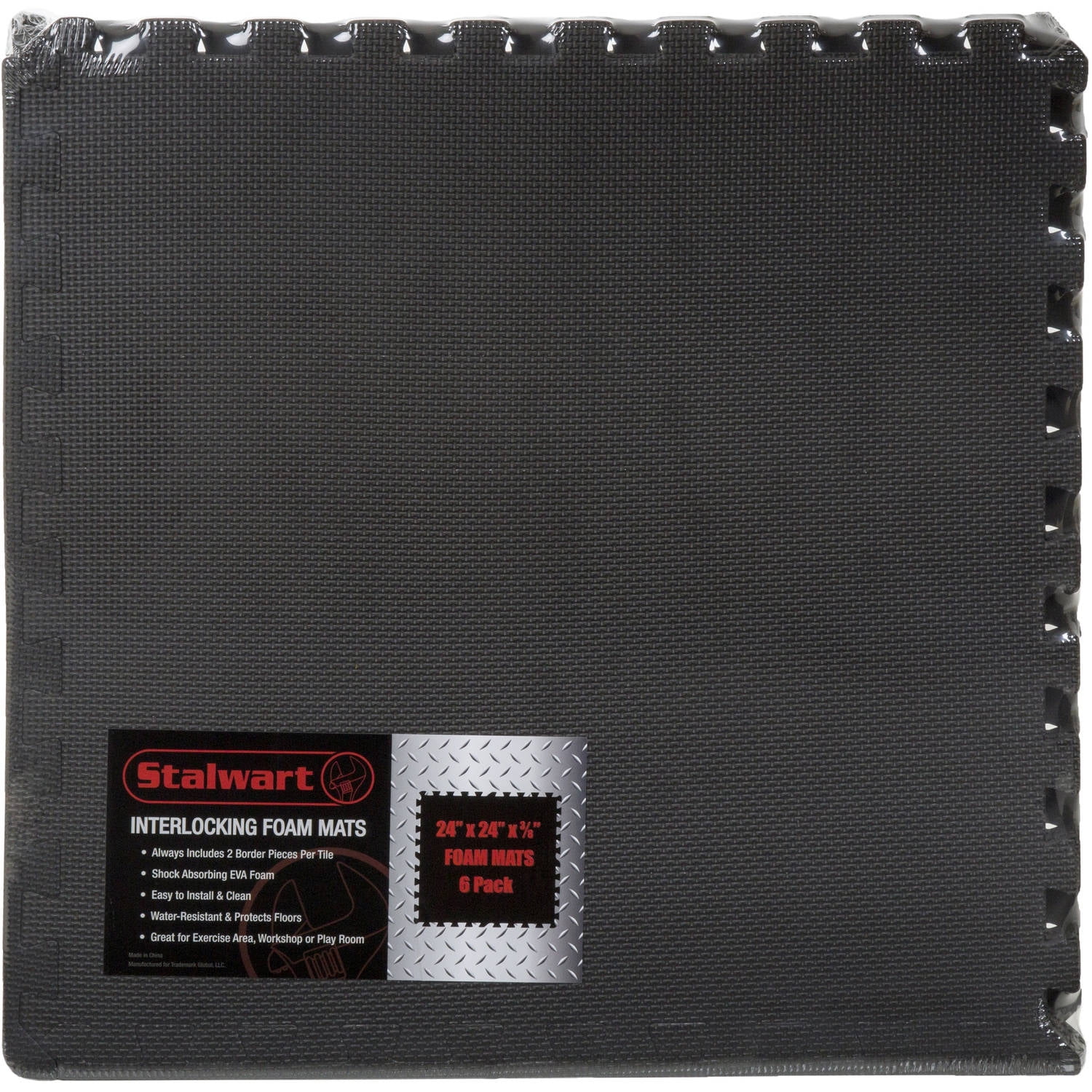 Black EVA Foam Interlocking Floor Mat Tiles - 24 SQ FT, 6-Pack
