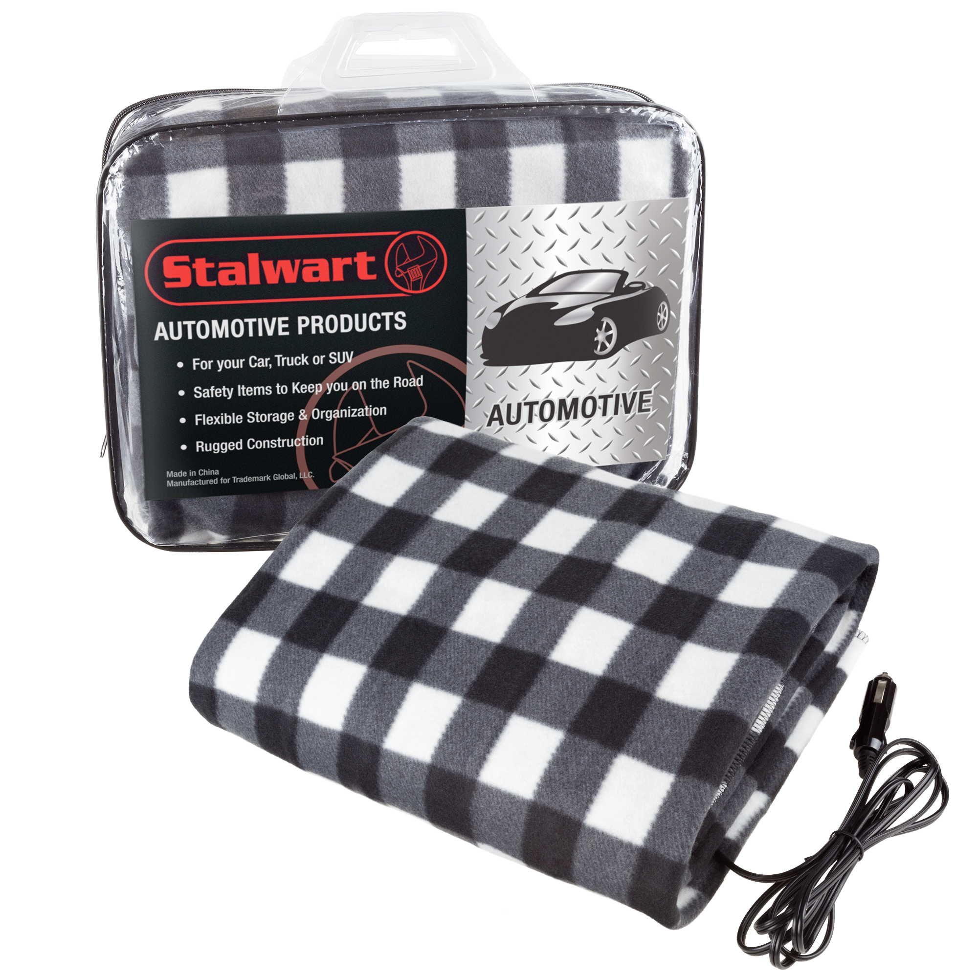 Stalwart Electric Car Blanket Heated 12V Polar Fleece Travel Throw for Truck and RV, Black and White - image 1 of 6