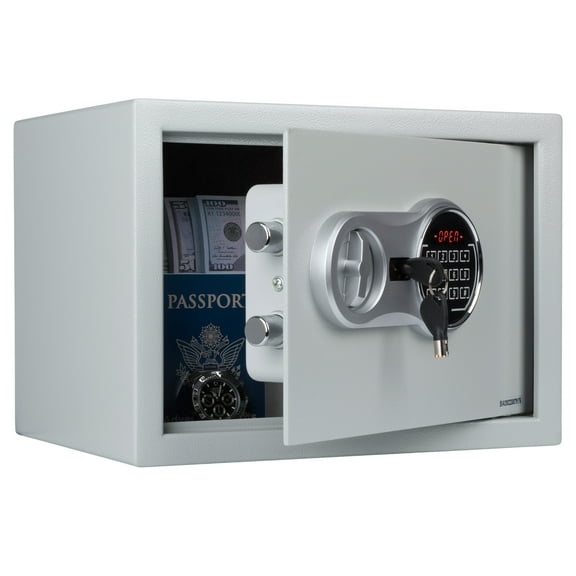 Stalwart Electronic Digital Safe - Dual Entry Lock Box with 2 Override Keys - Personal Home Safe for Medicine, Jewelry, Handguns, and More - Gray
