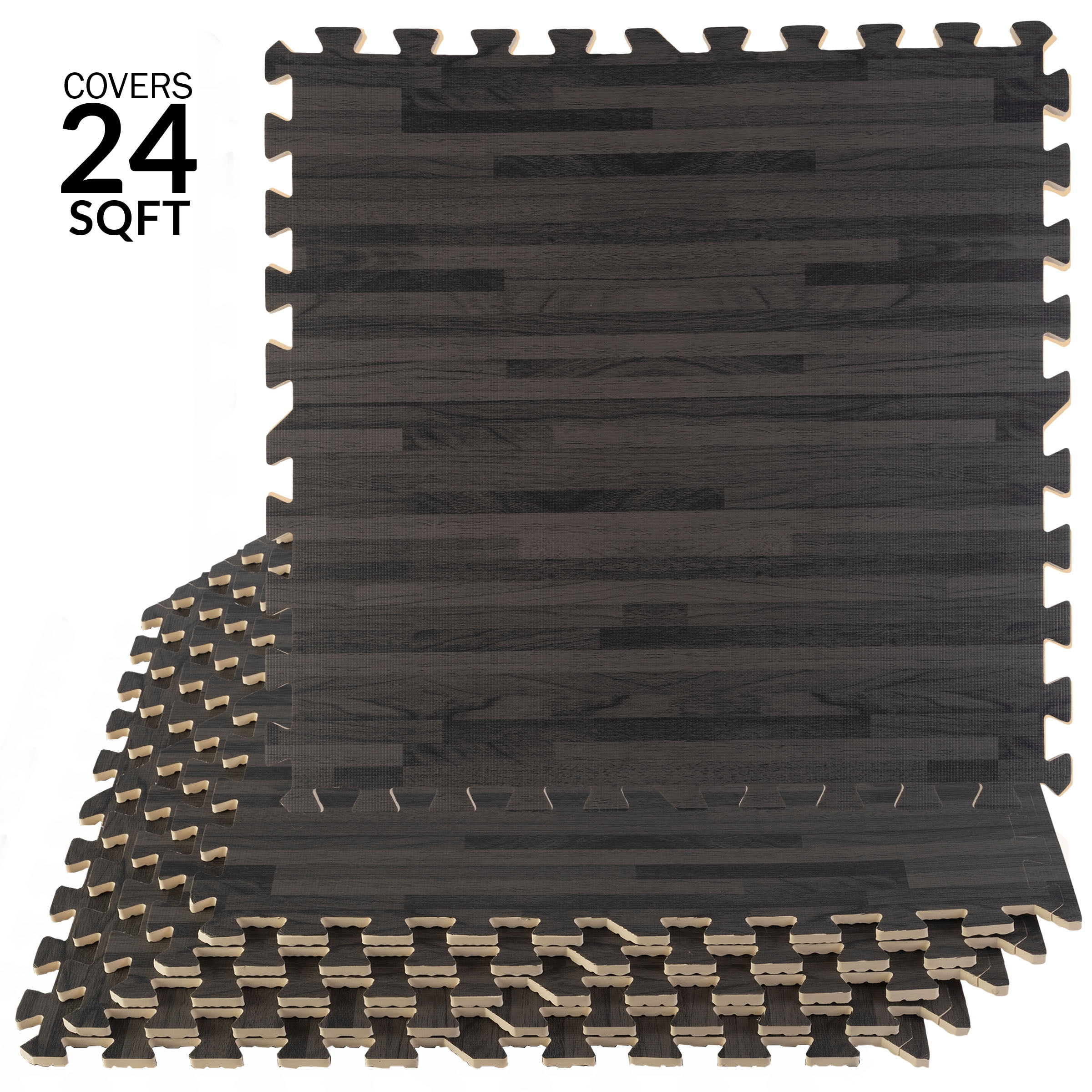 Stalwart Eva 24.00 sqf Interlocking Wood Grain Foam Floor Tiles, 6-Tiles
