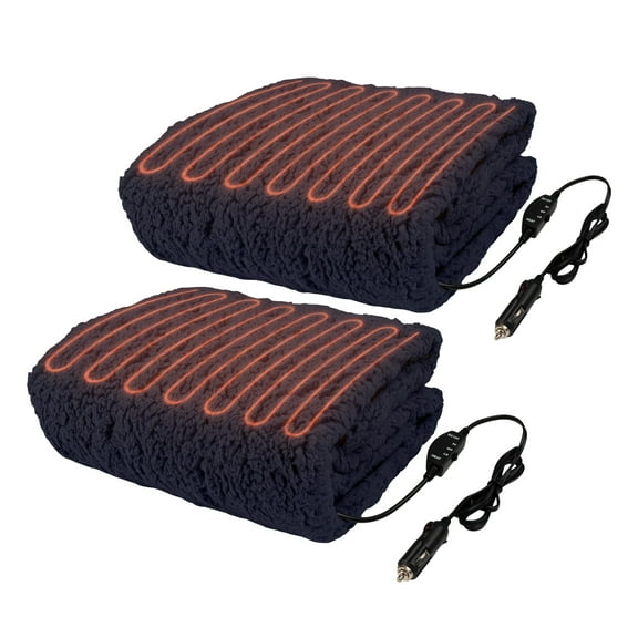 Stalwart Heated Blanket 2-Pack - 12V Car Blankets for Travel, Blue
