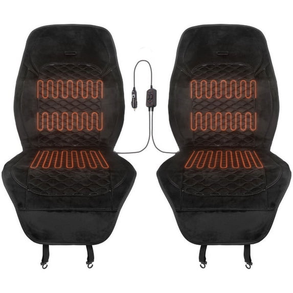 Stalwart Heated Seat Covers for Cars, 2-Pack - Universal 12V Heating Pads with Independent High and Low Settings, Car Accessories