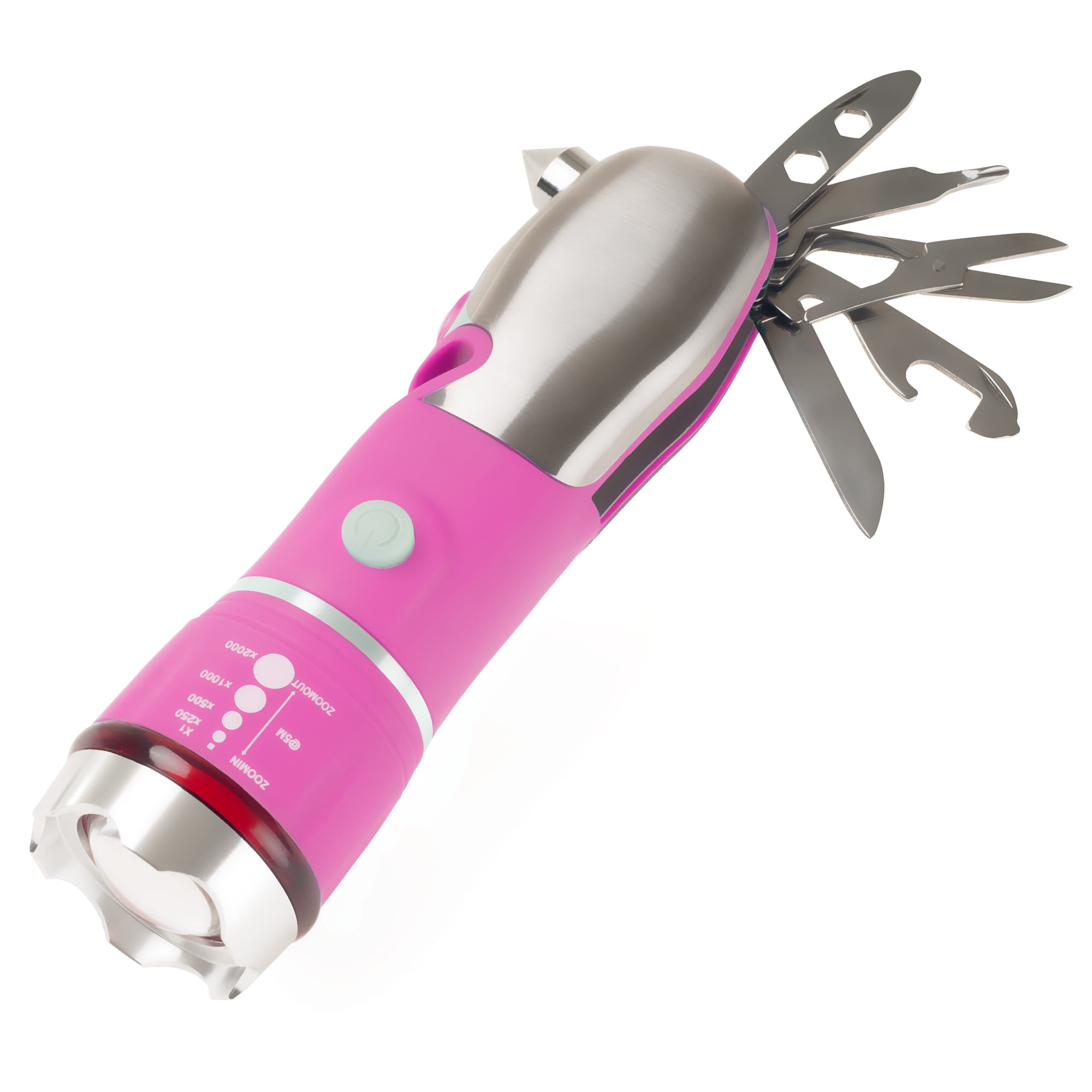 Stalwart Multi Tool LED Flashlight, All In One Tool Light (Pink) (With Glass Breaker and Seatbelt Cutter)