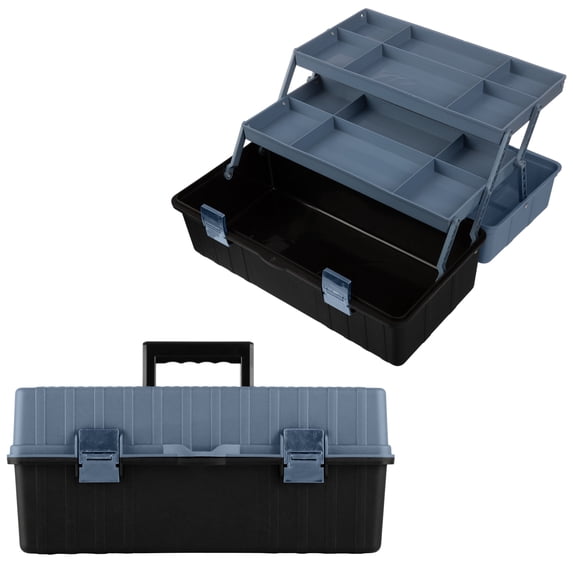 Stalwart Plastic Tool Box Organizer - 15.94in 3-Tier Portable Toolbox or Tackle Box Organizer, Gray
