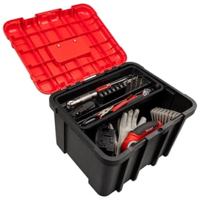 Stalwart Plastic Tool Box Organizer - 18.7 Extra Large Portable Toolbox with Removable Tray, Red