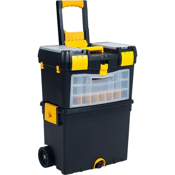 Stalwart Portable Toolbox with Wheels, Comfort Grip, and Drawers (Black)
