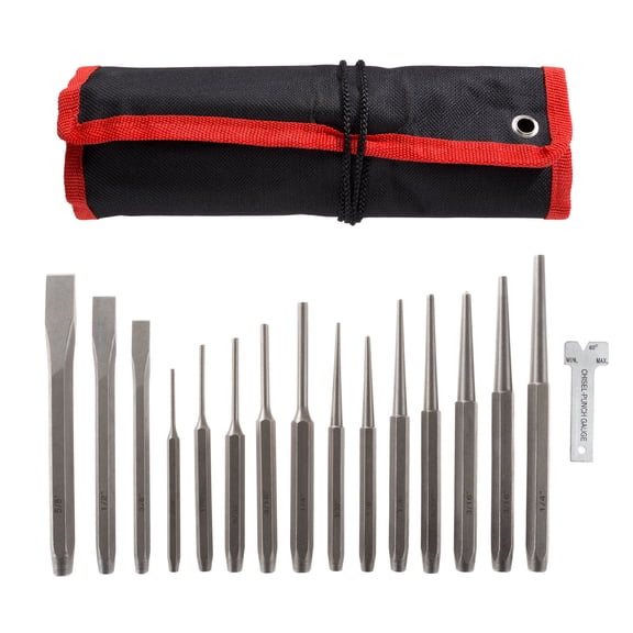 Punch And Chisel Set, 16 Pieces- Includes Taper Punches, Cold Chisels, Pin Punches, Center Punches, Chisel Gauge, and Storage Case- By Stalwart