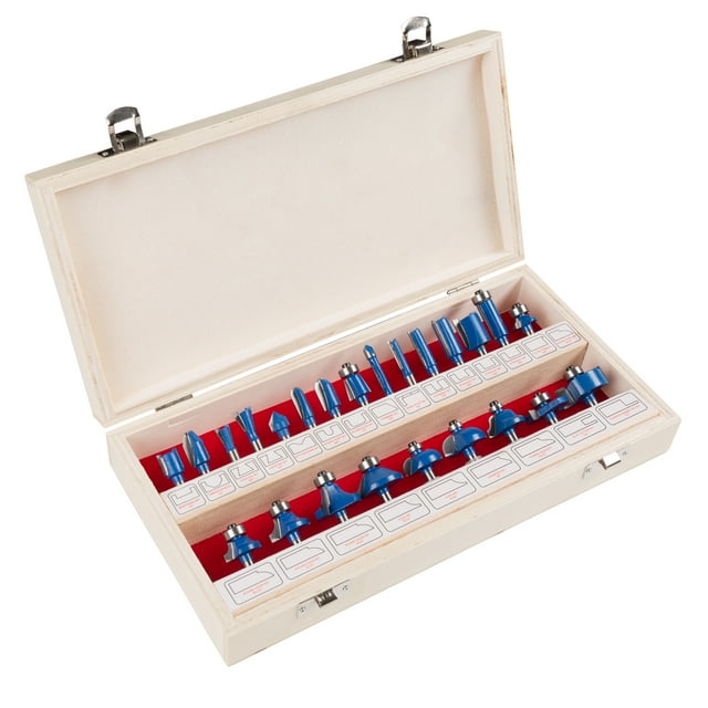 Stalwart Router Bit Set, 24 Piece Kit With Shank And Wood Storage Case