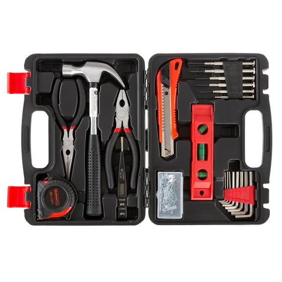 Stalwart Tool Kit - 102 Heat-Treated Pieces with Carrying Case - Essential Steel Hand Tool and Basic Repair Set for Apartments, Dorm, Homeowners