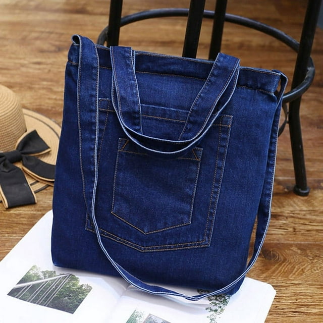 Stamens Fashion Women Denim Shoulder Bag Solid Color Zipped Handbag ...