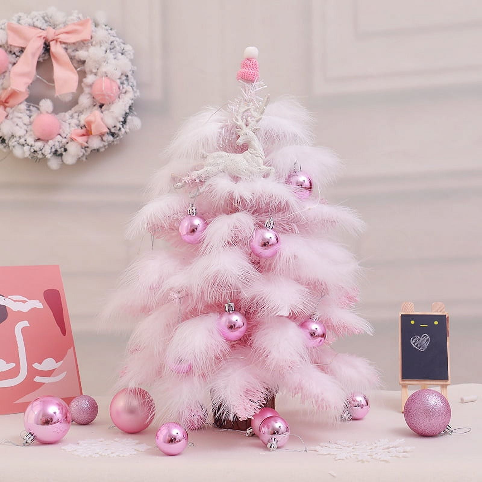 Stamens Feather Christmas Tree Mini Blue Pink Decoration Cedar Desktop  Tabletop Ornament(Pink) 