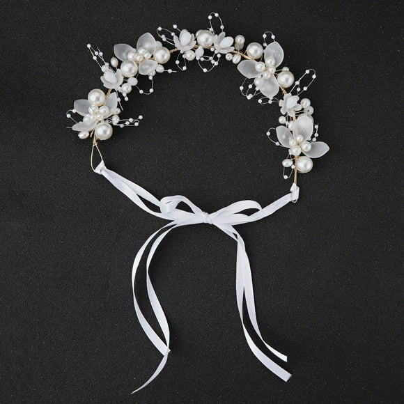 Stamens Headwear,Handmade Bridal Headband Pearl Flower Wedding Headband Bridal Headpiece Hair Accessories For Women Girls(White