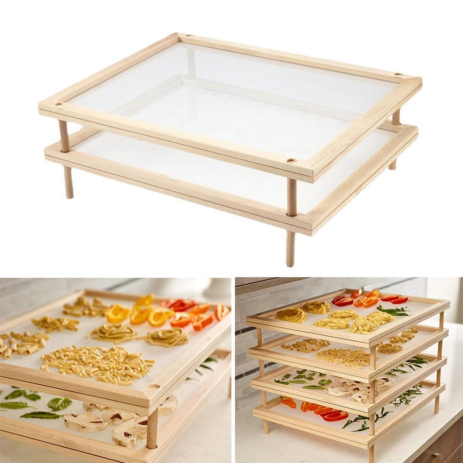 Pasta Drying Rack by Cucina Pro- All Natural Wood Construction Stander &  Handle