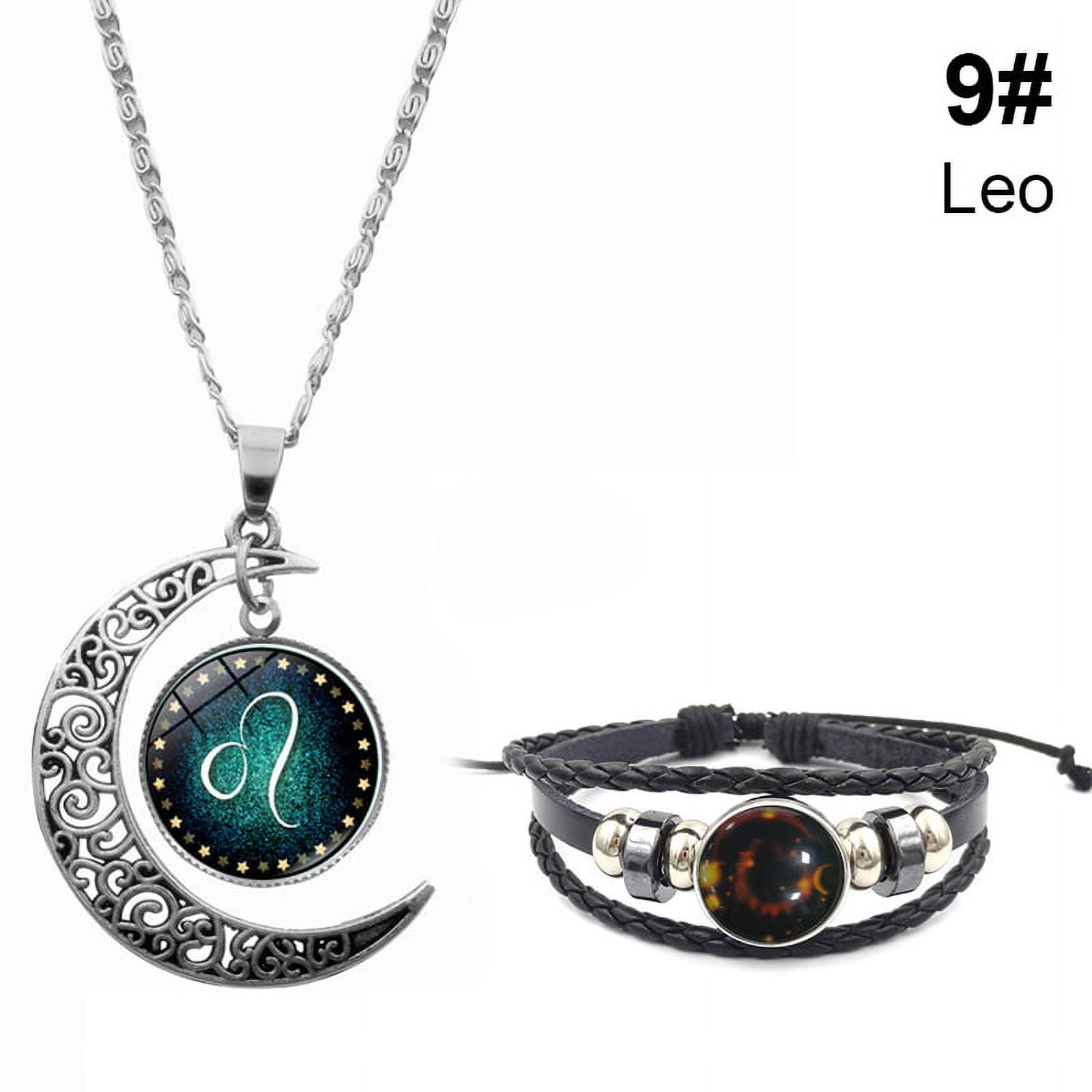 Adjustable leather necklace with Gemini zodiac charm