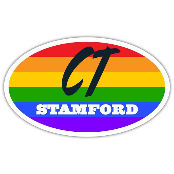 Stamford CT Connecticut Fairfield County Rainbow Pride Flag 6 Stripes Pride Flag Euro Decal Bumper Sticker 3M Vinyl 3" x 5"