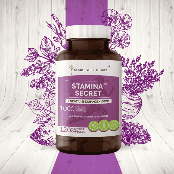 Secrets of the Tribe Stamina Secret Capsules Dietary Supplement, Natural Herb Blend, Made from Maca, Schisandra, Eleuthero Siberian Ginseng, Gotu Kola, Barrenwort - Horny goat weed 120 Count