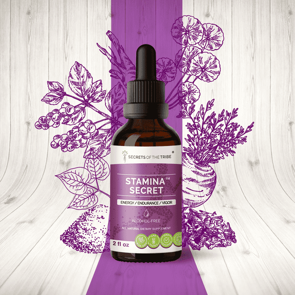 Secrets Of The Tribe Stamina Secret Blend Tincture Dietary Supplement, Natural Extract, Made from Maca, Schisandra, Eleuthero Siberian Ginseng, Gotu Kola, Barrenwort - Horny Goat Weed, Rhodiola. 2 oz