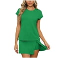 thumbnail image 1 of Stamozd 2 Piece Sets for Women Summer Crew Neck Short Sleeve Shirts and Skirt Shorts Dressy Casual Travel Outfits for Women Green M, 1 of 6