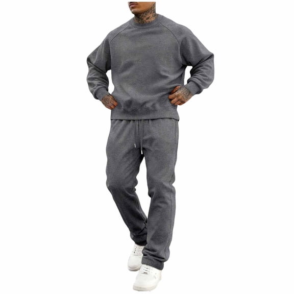 Stamozd Jogging Suits for Men 2 Piece Crewneck Pullover Sweatshirts and Pants Set Casual Active Track Suits Mens Gym Workout Sweatsuit Dark Gray XL