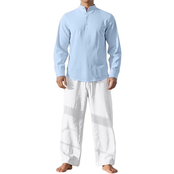 Stamozd Mens Outfits 2 Piece Summer Solid Color Imitation Cotton and Linen Sweat Suit Casual Vacation Beach Clothes for Men White S