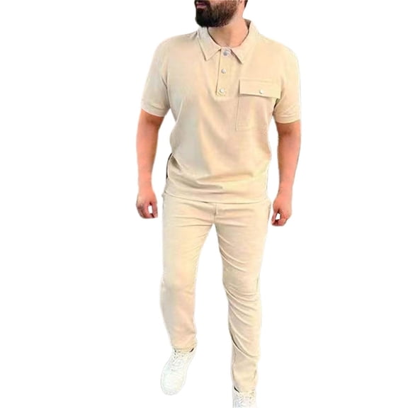 Stamozd Mens Sweat Suits 2 Piece Set Summer Short Sleeve Pullover Tops and Pants Casual Oversized Workout Jogging Suits Mens Vacation Outfits Beige S