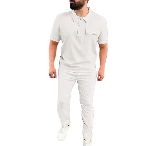 Stamozd Mens Sweat Suits 2 Piece Set Summer Short Sleeve Pullover Tops and Pants Casual Oversized Workout Jogging Suits Mens Vacation Outfits White M