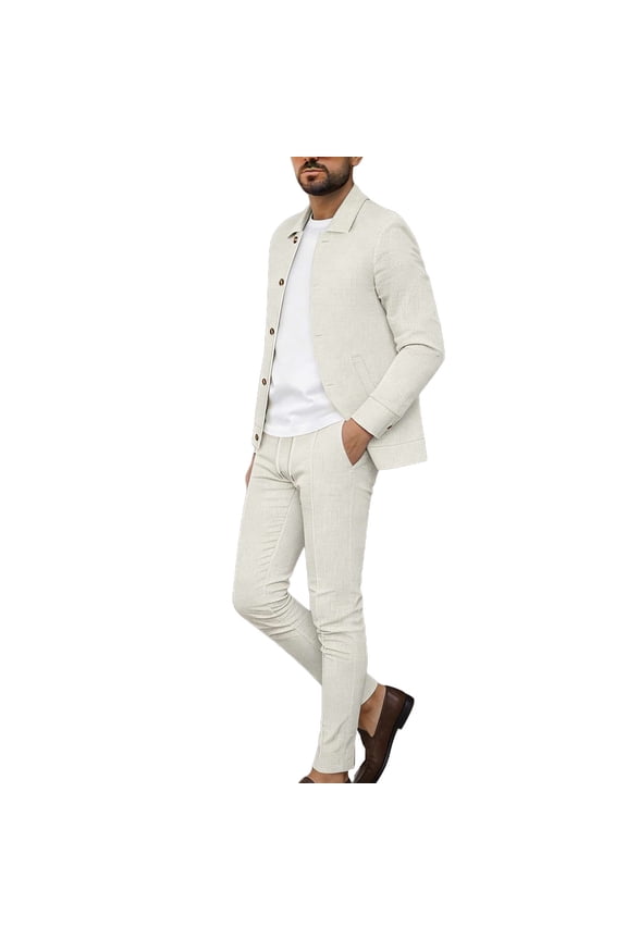 Stamozd Outfits for Men Dressy Casual Long Sleeve Jacket and Trousers Pants with Pocket Spring Summer Track Suits Mens Clothes Beige XXL