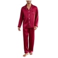 thumbnail image 1 of Stamozd Silk Pajamas for Men 2 Piece Long Sleeve Button Up Pajama Set Men Sleepwear Loose Lounge Outfits for Men Wine M, 1 of 5