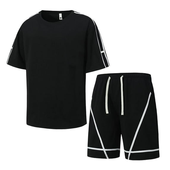 Stamozd Summer Sweat Suits Men 2 Piece Plus Size Workout Short Track Suits Mens Active Loose Casual Tracksuit Black XXL
