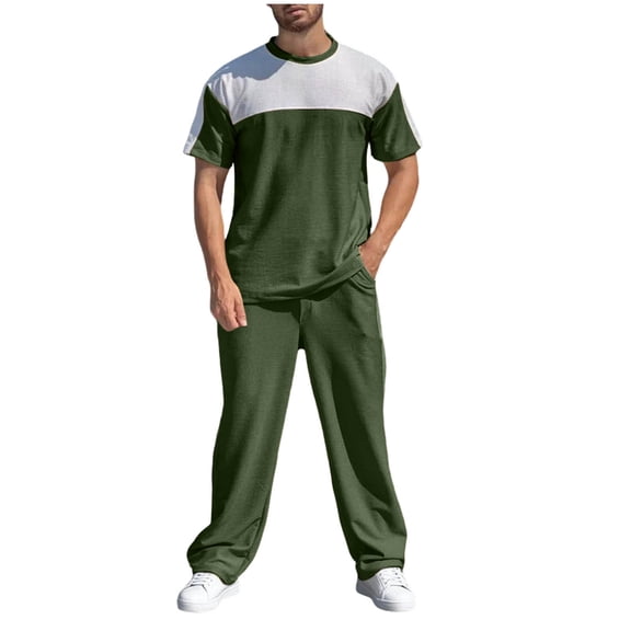 Stamozd Summer Sweatsuits for Men 2 Piece Crewneck Short Sleeve Shirts Baggy Sweatpants Plus Size Casual Workout Track Suit Men's Clothing Green B XXL