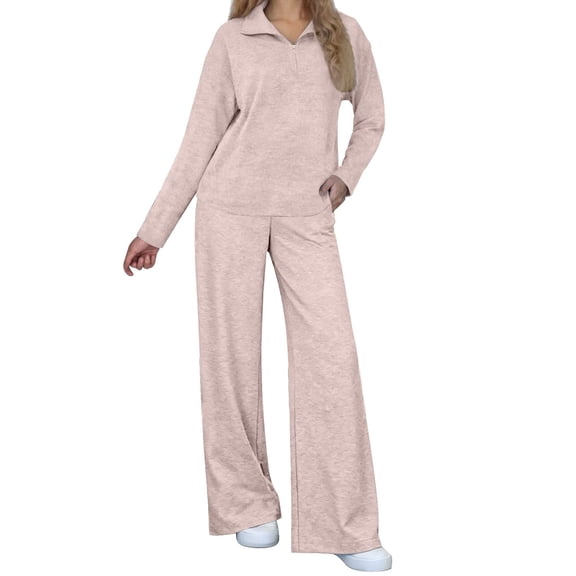 Stamozd Sweat Suits for Womens 2 Piece Turndown Pullover Sweatshirts and Wide Leg Pants Women Loose Casual Travel Matching Sets Women Clothing Pink C S