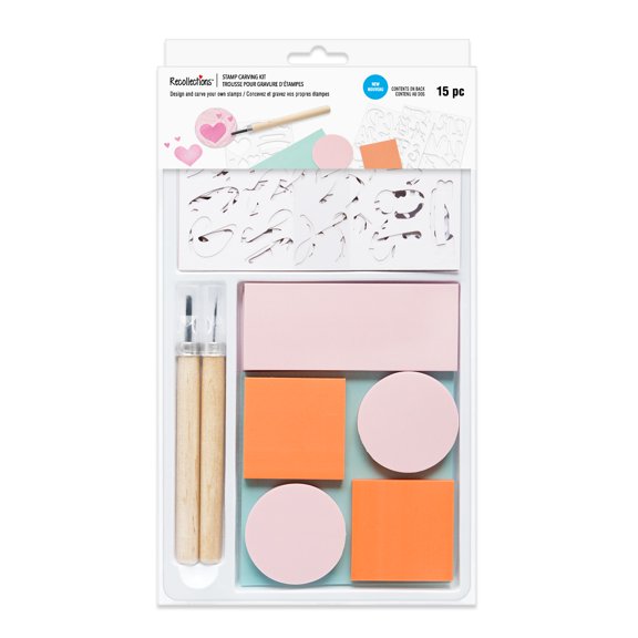 Recollections Stamp Carving Kit - 15-Piece DIY Rubber Stamp Making Set with Tools, Stencils & Carving Blocks, Includes Instructions, 6 Pack