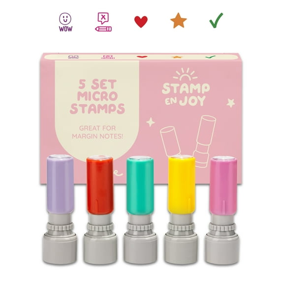 Stamp Enjoy - 5 Self-Ink Flash Stamp Set, Multicolor Teacher Stamps, Office Stationery Stamps, Pre-Inked (Margin Stamps)