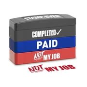 Stakz 3-in-1 Stackable Pre-inked Message Stamp - Completed, Paid and Not My Job messages Included - 3 ink colors