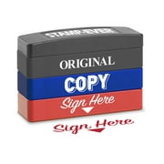 Stamp-Ever Stakz 3-in-1 Message Stamp – Includes "Original", "Copy" and "Sign Here" Messages - Black, Blue & Red Ink