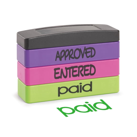 Stakz 3-in-1 Stackable Pre-inked Message Stamp - Approved, Entered and Paid messages Included - 3 ink colors