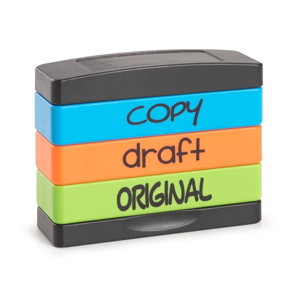 Stakz 3-in-1 Stackable Pre-inked Message Stamp – Copy, Draft and Original messages Included - 3 ink colors